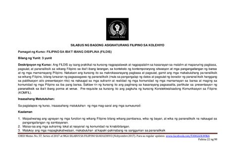 CHED Memo. No. 57, Series of 2017 at MGA SILABUS SA .
